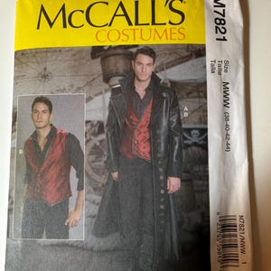 McCall’s 7821 Men’s  Uncut Costume Pattern. Lined Coat and Laced Back Vest. Men’s Sizes 38-44 OR 46-52.