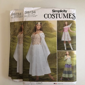 Simplicity 9734 Uncut Costume Pattern. 3 Different Skirts, 3 Different Tops and Corset. Misses Sizes 8-16 OR 18-26.