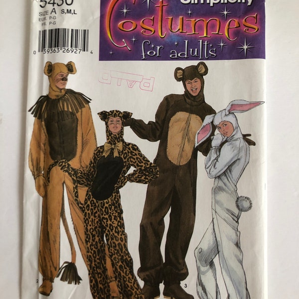 Simplicity 5430 Uncut Halloween Costume Pattern. Lion, Leopard, Bunny and Bear. Size Adult S, M, L.