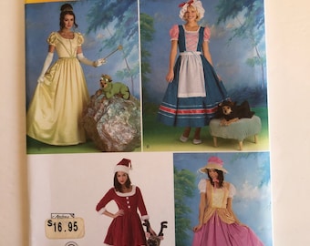 Simplicity 2827 Uncut Costume Pattern With a Dog Costume Pattern for Each One. Princess,Miss Muffet,Bo Peep,and Mrs Santa. Sizes 14-16-18-20