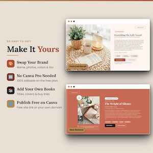 Book Author Website Canva Template, One-Page Done For You Website, Book Launch Template for Author Marketing Author Branding, Writer Website

book author website
author website
CanvaWebsiteTemplate
one page website
done for you website
author media kit
book launch template
writer website
Website Template
Sales Page Template
Website Banner