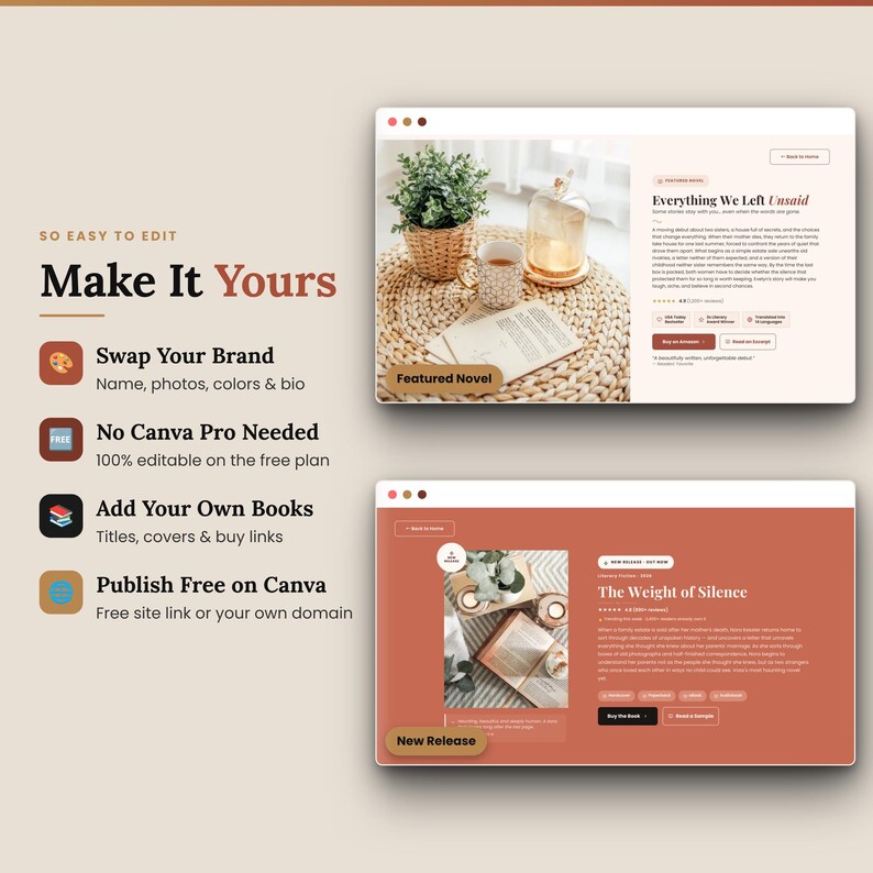 Book Author Website Canva Template, One-Page Done For You Website, Book Launch Template for Author Marketing Author Branding, Writer Website

book author website
author website
CanvaWebsiteTemplate
one page website
done for you website
author media kit
book launch template
writer website
Website Template
Sales Page Template
Website Banner