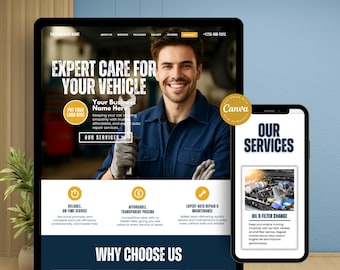 Automotive Mechanic Website Template Canva, Mobile Detailing Website Template, Car Wash Website Design, Car Service Auto Shop Landing Page