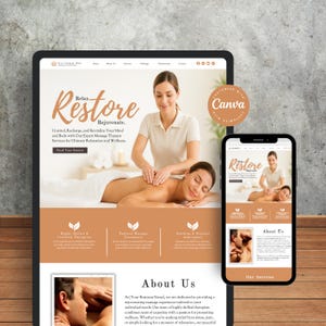 Massage Therapist Website Template Canva: Spa Landing Page Design