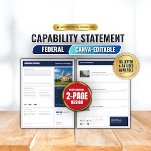Capability Statement Template Canva | Government & Federal Capability Statement | Small Business Contractor Company Profile Editable

federal capability
government capability
federal government
capability statement
company profile
capability canva
capability design
consultant template
contractor template
rfp proposal
capability template
capability doc
professional profile