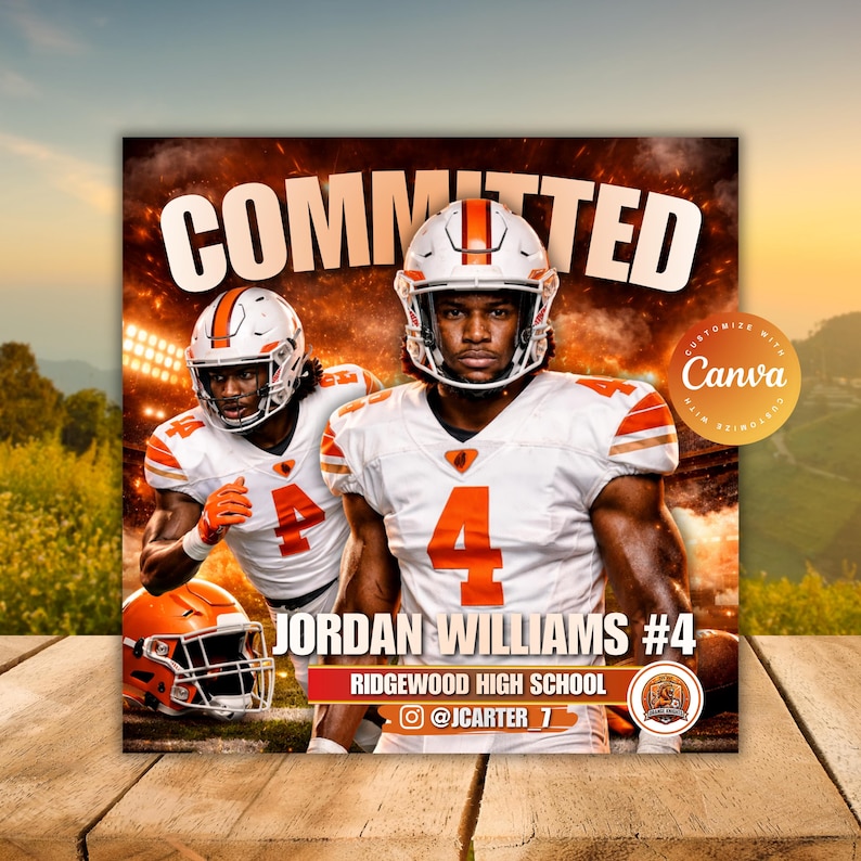 Football Committ Graphics Football Commitment Template Canva, Football Commitment Flyer 2026 ...