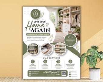 Home Organizer Flyer, Professional Organizer Flyer, Declutter Service Flyer, Closet Organizer Flyer Canva Template Organizing Business Flyer