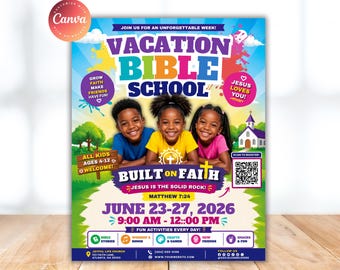 Flyer Vacation Bible School, VBS Flyer Template Canva, VBS Invite Flyer Template Editable, Kids Ministry Flyer Printable, Bible Study Flyer