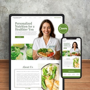 Nutritionist Website Template Canva, Dietitian Website Blog, One-Page Editable Canva Website for Nutrition Coaches & Health Professionals