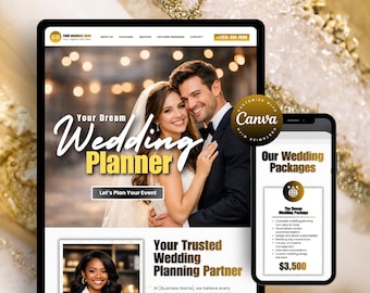 Wedding Planner Website Template Canva, Event Planner Website Canva,  Party Planner Website for Wedding Planner Business, Event Organizers