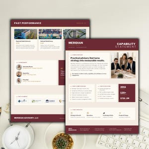 Burgundy & Brass Business Capability Statement Canva Template | Modern Company Profile | Consulting Firm Bid Proposal | Editable Marketing One Pager PDF

capability statement
company profile
capability canva
capability design
consultant template
contractor template
Federal government
rfp proposal
capability template
GovernmentCapability
capability doc
Federal capability
professional profile