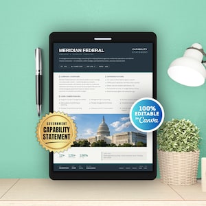 Government Capability Statement Canva Template | Federal Capability Statement Company Profile | Small Business Contractor Editable 2 Page