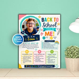 Back to School All About Me School Printable, Child Info Sheet Template for Down Syndrome, Autism, ADHD, IEPs Special Needs, Student Info
