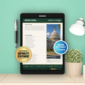 Federal Capability Statement Canva Template | Government Contractor Company Profile | Fully Editable Capability Statement Marketing Sheet