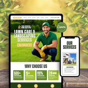 Lawn Care Website Template Canva, Tree Service Website, Landscaping Website Template for Landscaping Business, Lawn Mowing, Yard Maintenance
