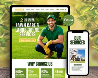 Plantilla de sitio web de Canva para cuidado de césped, sitio web de servicios de árboles, plantilla de sitio web de paisajismo para negocios de paisajismo, corte de césped, mantenimiento de jardines
