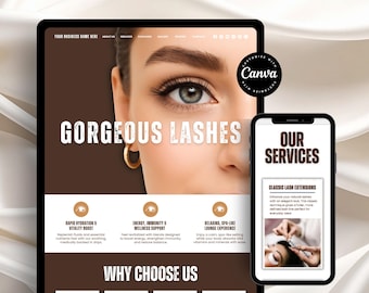 Lash Tech webbmall svartvit, fransbokningssajt Canva, Lash Tech bokningssajt enkel mall, franswebbmalldesign