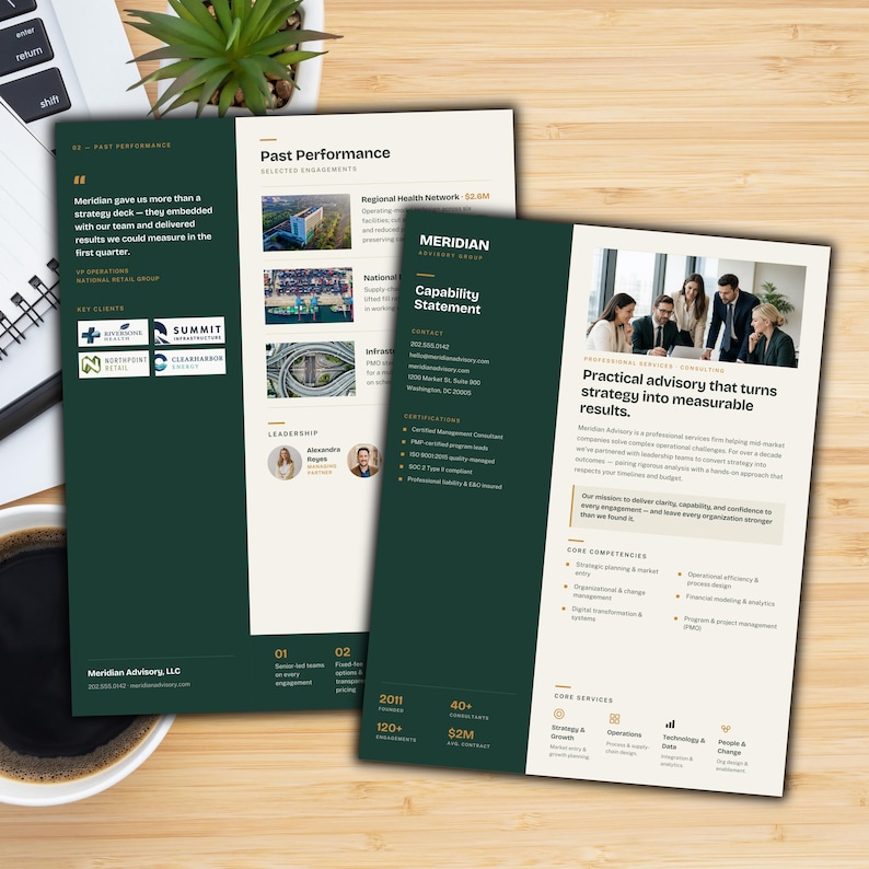 Editable Capability Statement Template Green & Ochre  | Company Profile Design for Consultants & Contractors | Canva Business Template | US Letter A4

capability statement
company profile
capability canva
capability design
consultant template
contractor template
Federal government
rfp proposal
capability template
GovernmentCapability
capability doc
Federal capability
professional profile