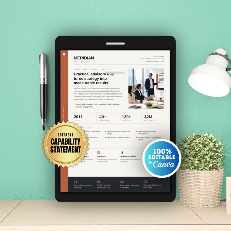 Charcoal & Clay Capability Statement Template Canva | Small Business Company Profile | Professional Services Marketing | Editable One Page & 2 Page PDF

capability statement
company profile
capability canva
capability design
consultant template
contractor template
Federal government
rfp proposal
capability template
GovernmentCapability
capability doc
Federal capability
professional profile
