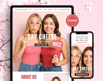 Photobooth Website Template Canva, Digital Photo Booth Rental Business Landing Page, Sales Page, Photo Booth Selfie Canva Website Template