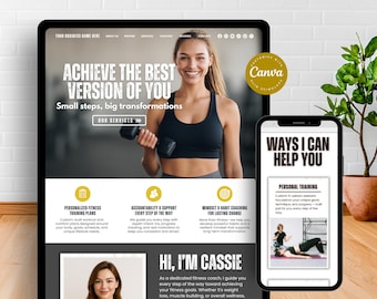Fitness Coach Website Template Canva, Fitness Trainer Website, Personal Trainer Canva Website for Weight Loss, Wellness, Gym Template Canva