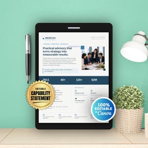 Modèle de déclaration de capacité bleu acier | Profil professionnel de l'entreprise Canva | Entreprise de services aux entrepreneurs | Document de proposition d'appel d'offres