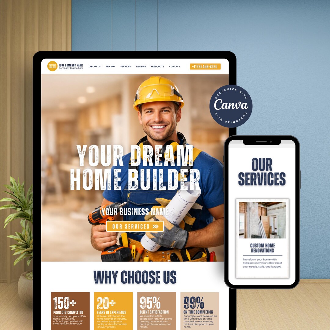 Home Renovation Website Template, Home Builder Website Canva for ...