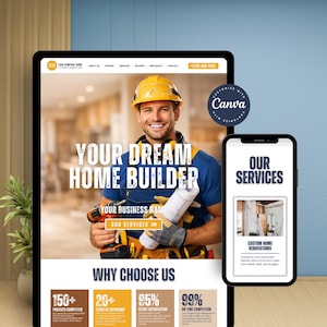 Hemsidesmall för husrenovering, Hemsidesbyggare Canva för entreprenörer, Byggföretagshemside, Takläggningsföretag, Tegelbyggare