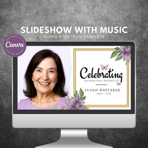 Funeral Slideshow Template Purple Floral, Celebration of Life Slideshow Template Purple Butterflies, Memorial Video Slideshow Template Canva