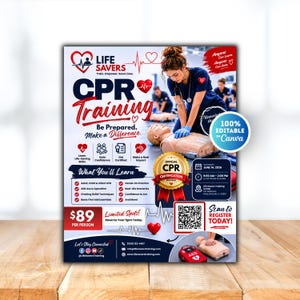 CPR Training Flyer Template, CPR Class Flyer, First Aid Training Flyer, CPR Certification Flyer, Basic Life Support Flyer, Medical Training