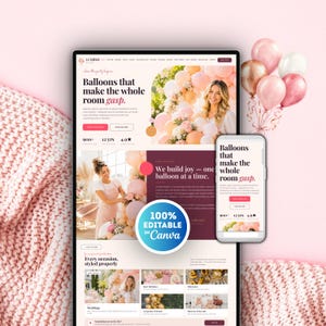 Balloon Artist Website Canva Template, Balloon Business Website, Balloon Decor Website Modern Design, Event Decorator Sales & Landing Page