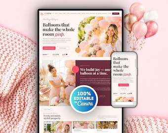 Balloon Artist Website Canva Template, Balloon Business Website, Balloon Decor Website Modern Design, Event Decorator Sales & Landing Page