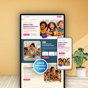 Daycare Website Template Canva, Childcare Preschool Website Design, Editable Multi Page Nursery Site, Early Learning Center Template