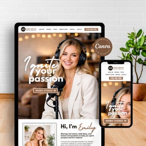 Podcast Website Template Canva, Life Coach Website Template, One-Page Website Template for Podcast Hosts, Coaches, Influencers, Bloggers