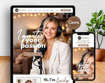 Podcast Website Template Canva, Life Coach Website Template, One-Page Website Template for Podcast Hosts, Coaches, Influencers, Bloggers