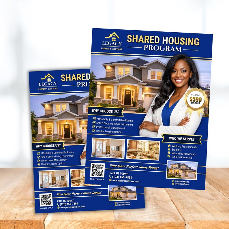 Transitional Program House Rules Posters Shared Housing Program Flyer Royal Blue, Sober Living Home Flyer ...