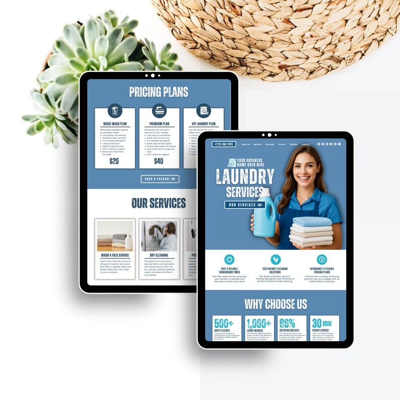 Laundry Website Canva Template for Pick up and Delivery, Wash and Fold ...