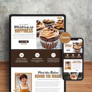 Bakery Website Template Canva, Canva Website Sales Page for Bakery Business, Bakery Website Design Layout Sales Page Fully Editable Template