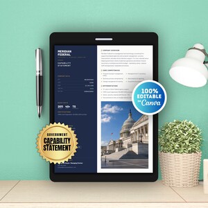 Government Capability Statement Template | Editable Federal Capability Statement Canva Template | Small Business Contracting Company Profile