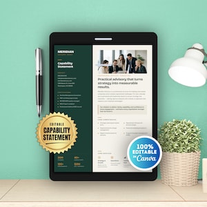 Editable Capability Statement Template Green & Ochre  | Company Profile Design for Consultants and Contractors | Canva Business Template