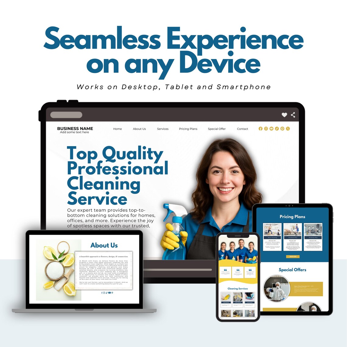 Cleaning Service Website Template, Onepage Done for You Canva Website