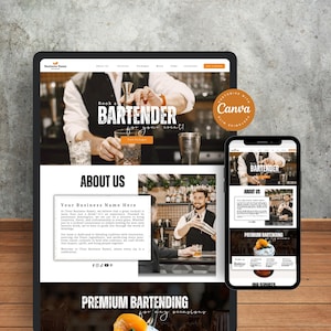 Plantilla de sitio web para barman: Página de ventas de Canva para bar móvil