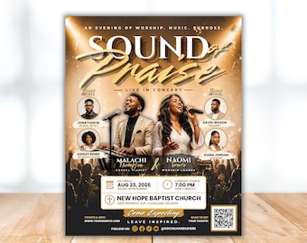 Church Music Concert Flyer, Sunday Service Flyer Invitation, Gospel Concert Flyer Canva, Prayer Conference Prayer Meeting Flyer Template