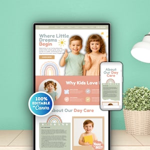 Daycare Website Template, Kindergarten Website Template Canva, Canva Website for Daycare Enrollment, Daycare Marketing, Childcare Business