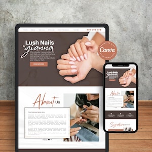 Nail Tech Website Template, Nail Salon Booking Site and Price List for Nail Technicians, Elegant One-Page Canva Website Sales Page Template