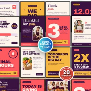 Giving Tuesday Instagram Template, Thanksgiving Social Media Posts, Nonprofit Fundraising Canva Kit, Church Giving Stories, Year End Giving