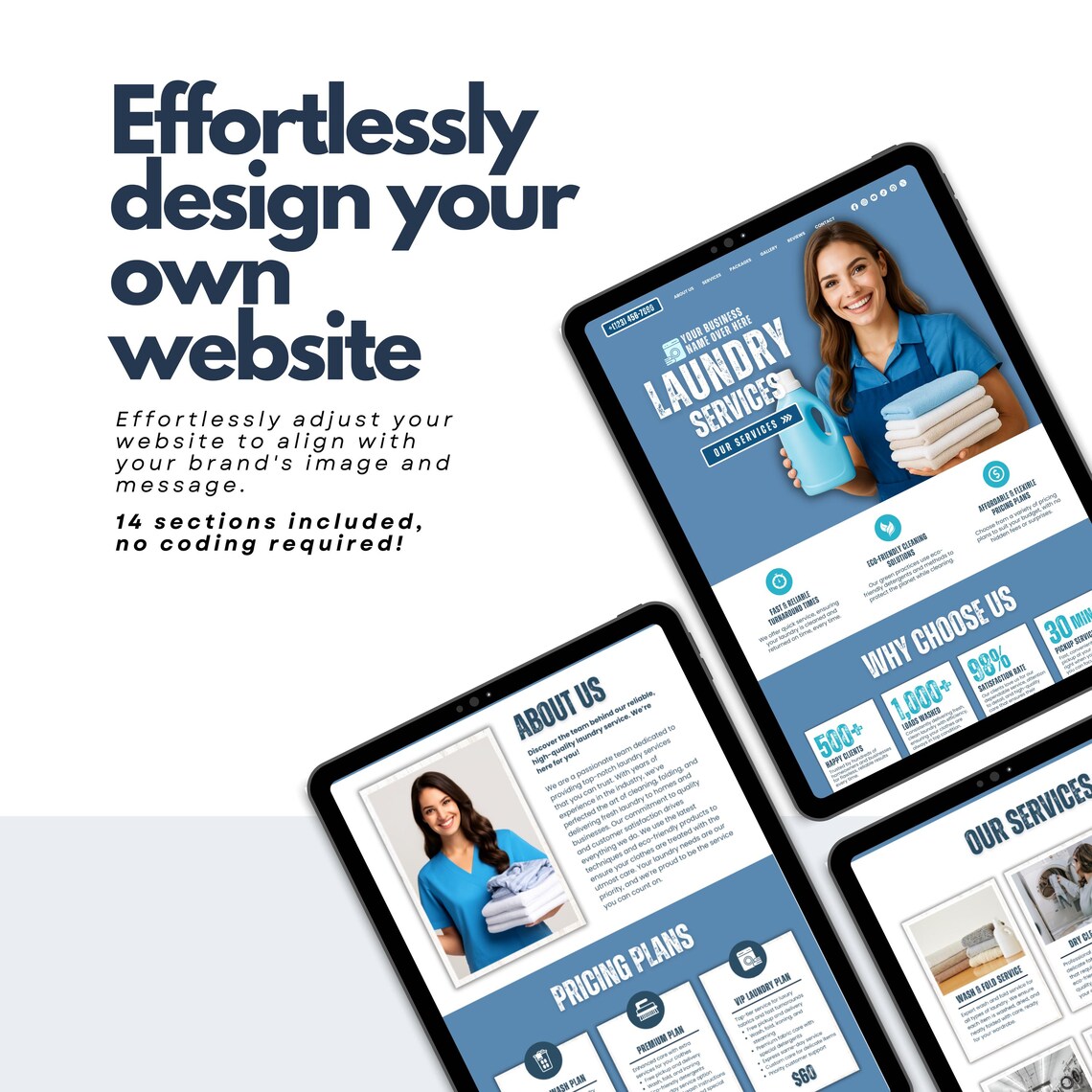 Laundry Website Canva Template for Pick up and Delivery, Wash and Fold ...