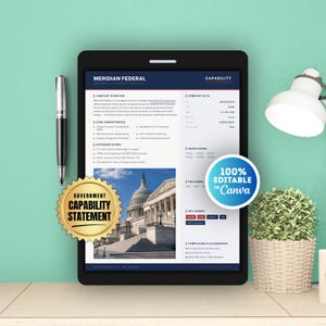 Federal Capability Statement Template | Government Capability Statement Canva | Small Business Contractor Company Profile Fully Editable