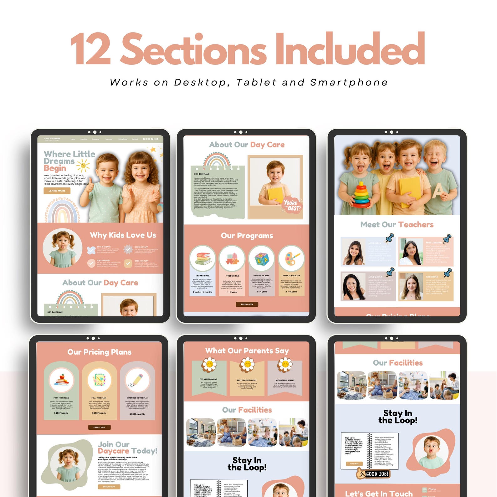 Daycare Website Template, Kindergarten Website Template Canva, Canva