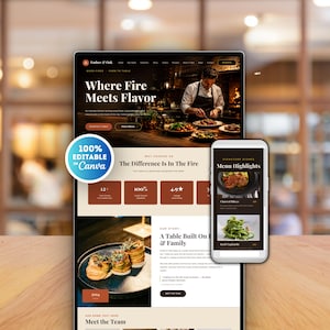 Hemsidesmall för restaurang i Canva, webbdesign för finrestauranger, webbplats för catering i Canva, webbplats för privatkock, webbplatsmall för café